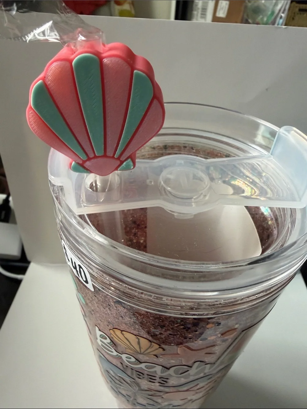 Beach Vibes 40 oz Dry Glitter Tumbler w/ Seashell Topper